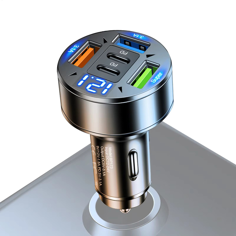 Schnelles Autoladegerät mit 3 USB-Anschlüssen inklusive USB-C und PD für superschnelles Aufladen, Schwarz - Bild 2