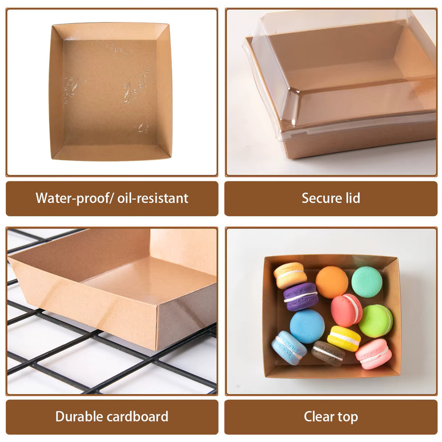 WEIGAO 10er Set Kraftpapier-Gebäckboxen mit transparentem Deckel in Braun für Kuchen, Kekse, Macarons und Donuts - Bild 3
