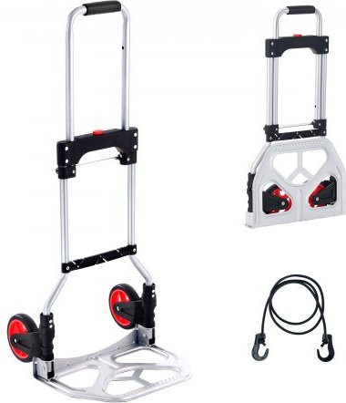 VEVOR Klappbare Sackkarre aus Aluminium in Silber mit verstellbarem Griff und Bindeseil, Tragkraft 80 kg