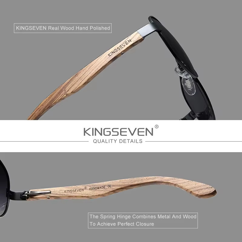 KINGSEVEN Pilot Sonnenbrille, Holz, Vollrand, polarisiert, Unisex - Bild 3