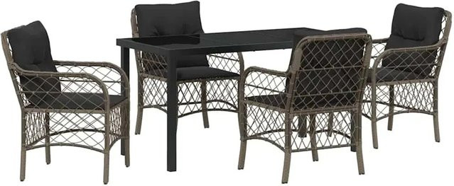 vidaXL Garten Essgruppe aus Poly Rattan und Stahl mit Kissen, 5-teilig, Grau - Bild 1