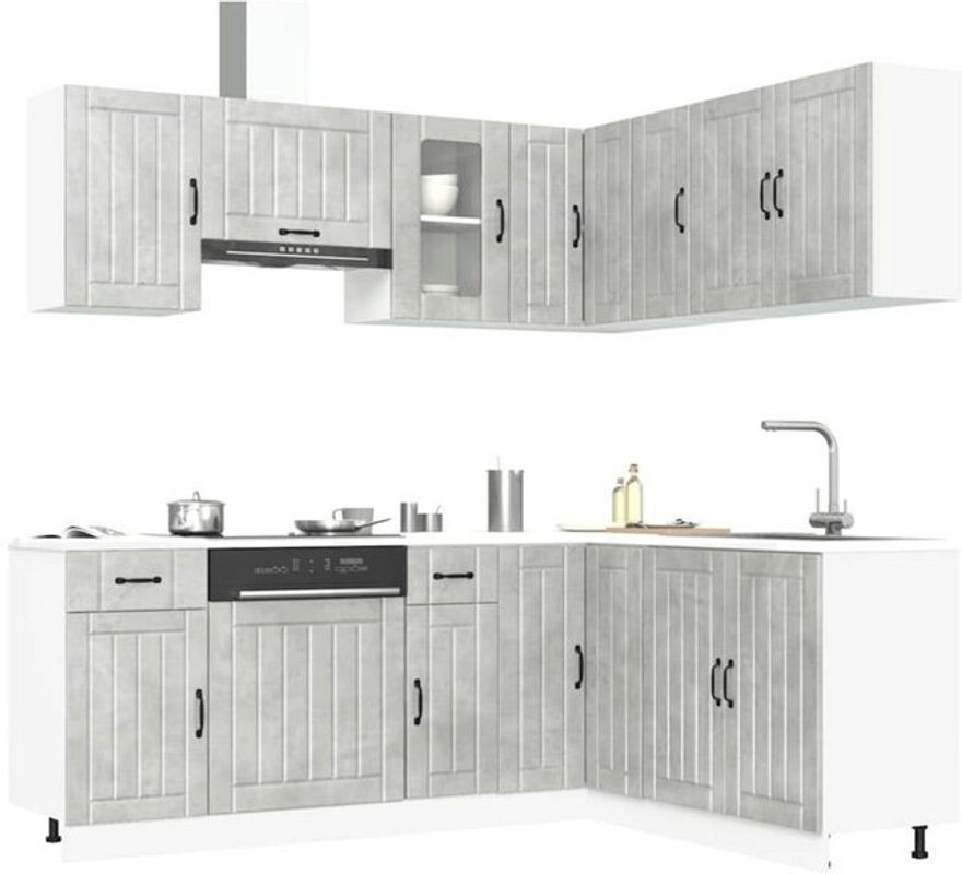 Vidaxl 11-tlg. Küchenschrank-Set Kalmar Winkelküche in Grau aus Holzwerkstoff und Glas im Landhausstil mit Drehtüren - Bild 1