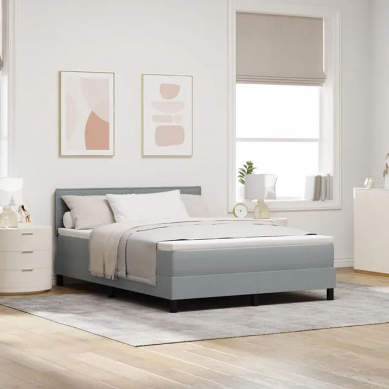vidaXL Boxspringbett mit Matratze in Grau, modernes Design aus Stoff, B/T: 140 x 190 cm - Bild 1
