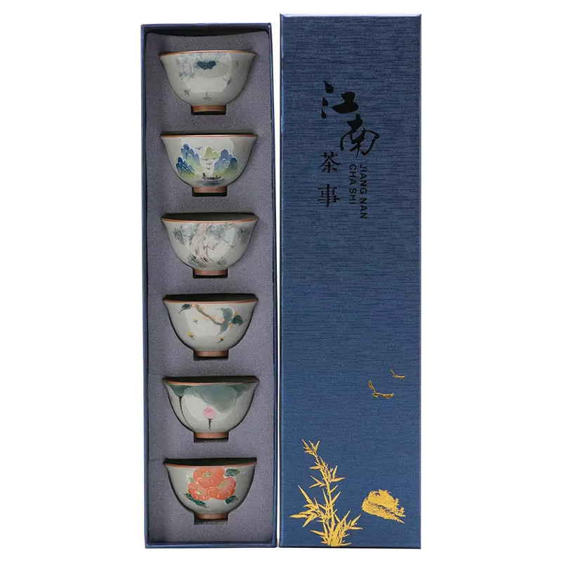 Geyao Keramik Tee-Set mit 6 handbemalten Kung Fu Teetassen in Floral-Design, Mehrfarbig - Bild 4