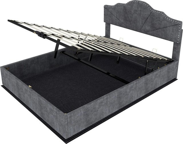 okwish Polsterbett mit Hydraulik-Stauraum in Grau, B/T/H: 160 x 200 x 133 cm - Bild 1