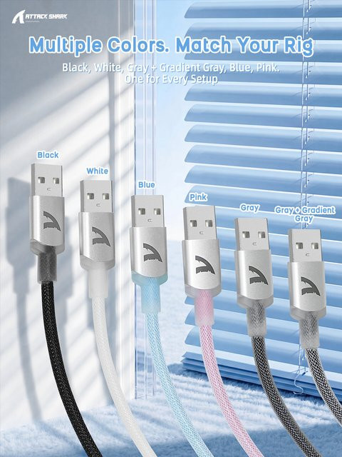 Attack Shark C01ULTIMATE Spiralförmiges USB-C Mechanisches Gaming-Tastaturkabel mit RGB, Typ-C zu USB-A und abnehmbarem Metall-Aviator-Stecker, Farbe: Weiß - Bild 1