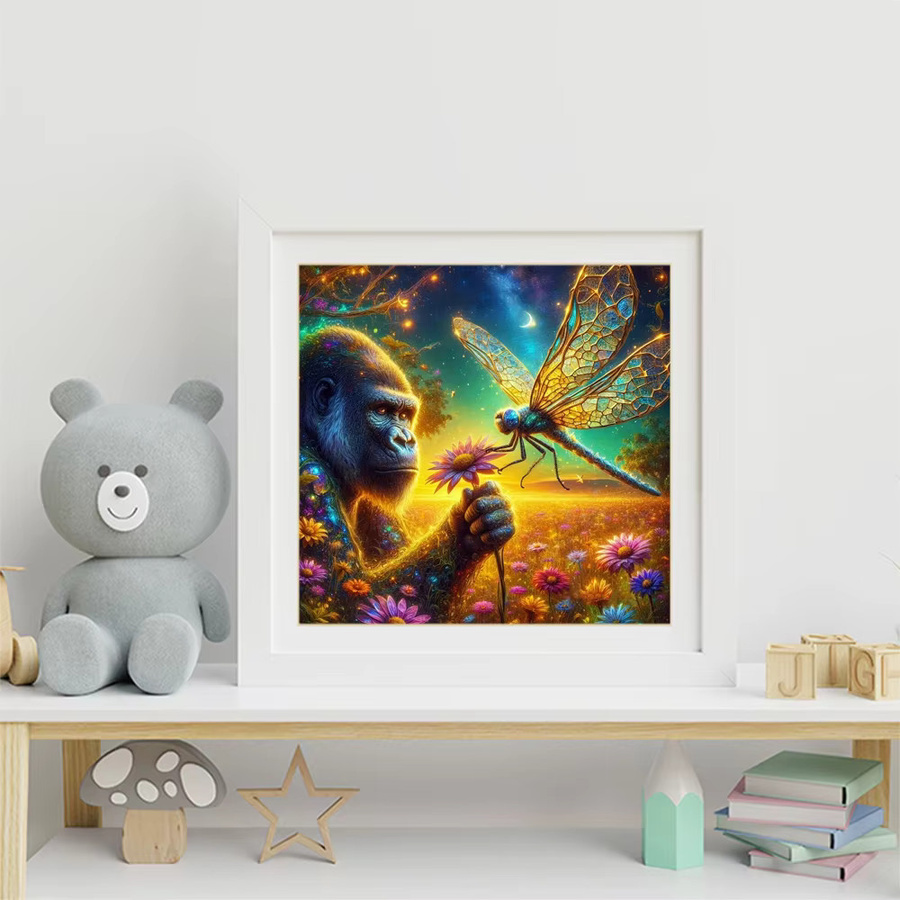 EverShine Diamant-Mosaik Stickerei mit Affen- und Libellen-Motiv, quadratisches Strass-Gemälde in Multicolour, B/T: 20 x 20 cm - Bild 2