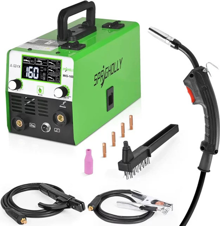 SPRIGHOLLY 3-in-1 Multiprozess MIG-Schweißgerät 160 Ampere, 230V, Gaslos MIG, Lift-TIG und Elektrodenschweißen mit LED-Anzeige, Upgrade Spr-Mig160