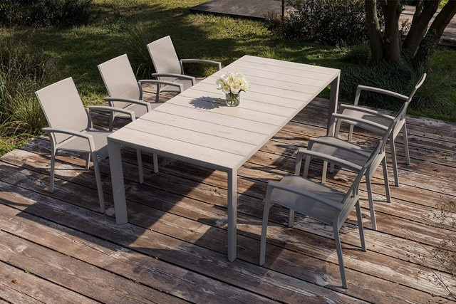 Siena Garden Silva Garten-Essgruppe aus Alu, Keramik und Ranotex® in Silber, Grau und Weiß-Grau, B/T: 220 x 100 cm - Bild 1