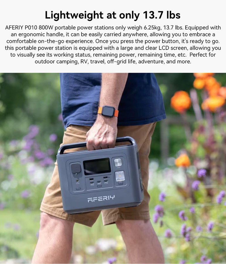 Aferiy P010 Tragbares Kraftwerk mit 800 W und 512 Wh, Außengenerator mit LiFePO4-Akku und 8 Ausgängen, EU-Stecker - Bild 3