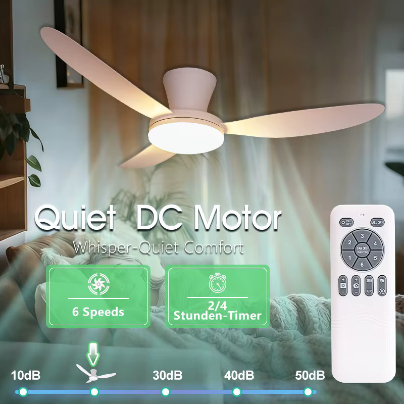 MARPOU Moderner Deckenventilator mit Fernbedienung und dimmbarer LED-Lampe, Weiß, 6 Geschwindigkeiten - Bild 2