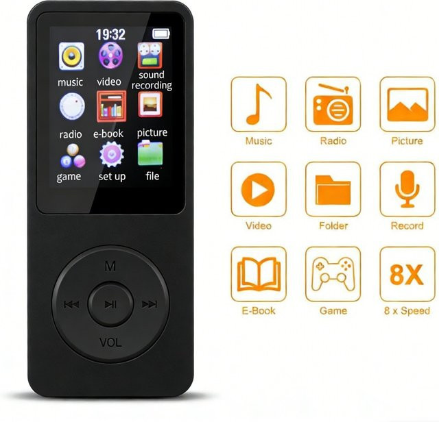 Tragbarer Mini MP3-Player von occkic mit Bluetooth 4.0, HiFi Musik-Walkman, FM-Radio und Sprachrekorder in Schwarz oder Weiß - Bild 1
