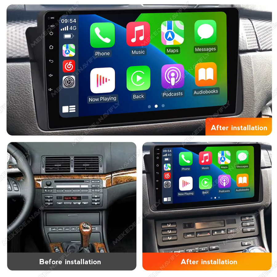 STRONGNAVI Multimedia-Autoradio mit CarPlay und Android Auto sowie GPS Navigation für BMW E46 M3 und X5 (1998-2006), Schwarz - Bild 2