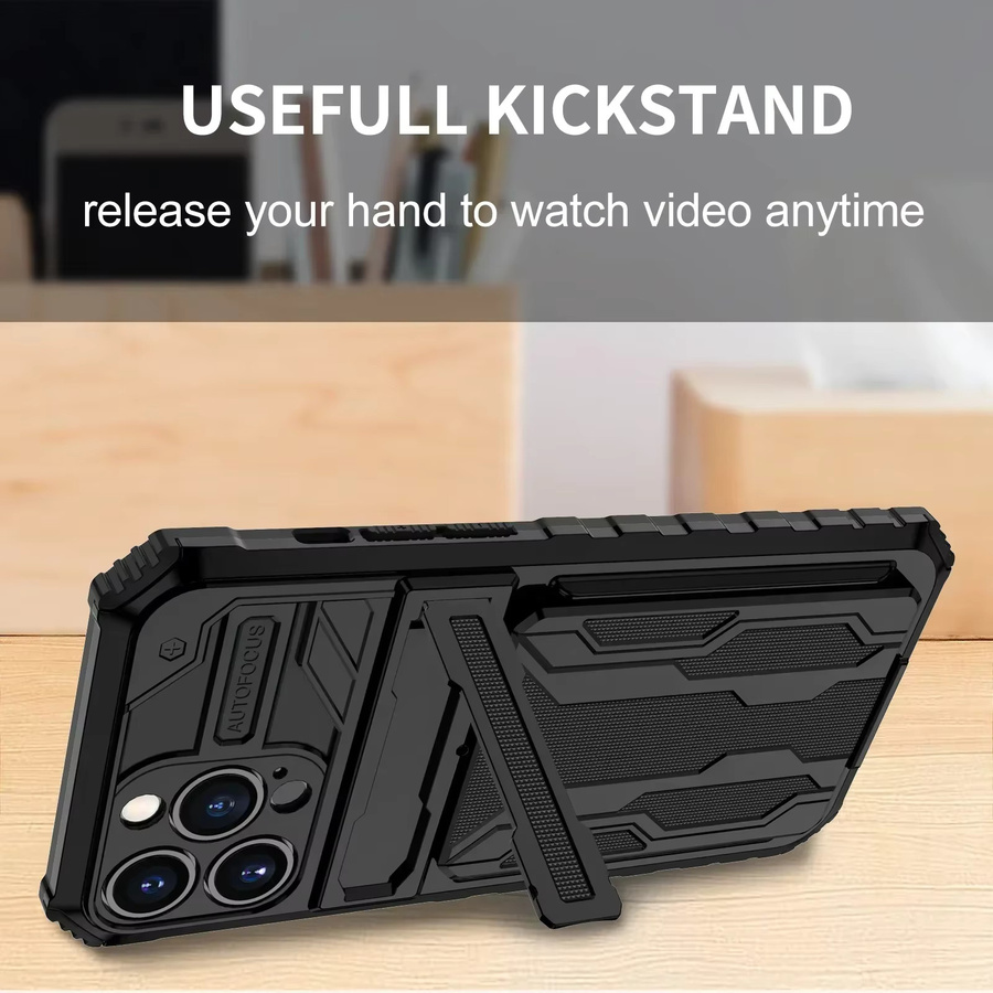 Stoßfeste Rüstungshülle für Apple iPhone mit Kickstand und Kartenfach in Schwarz und Lila - Bild 4