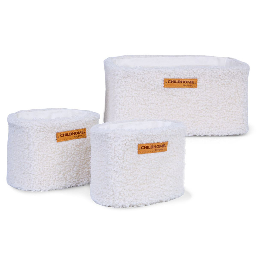 Childhome Aufbewahrungskorb 3er Set Teddy in Offwhite mit Haken zum Aufhängen - Bild 1