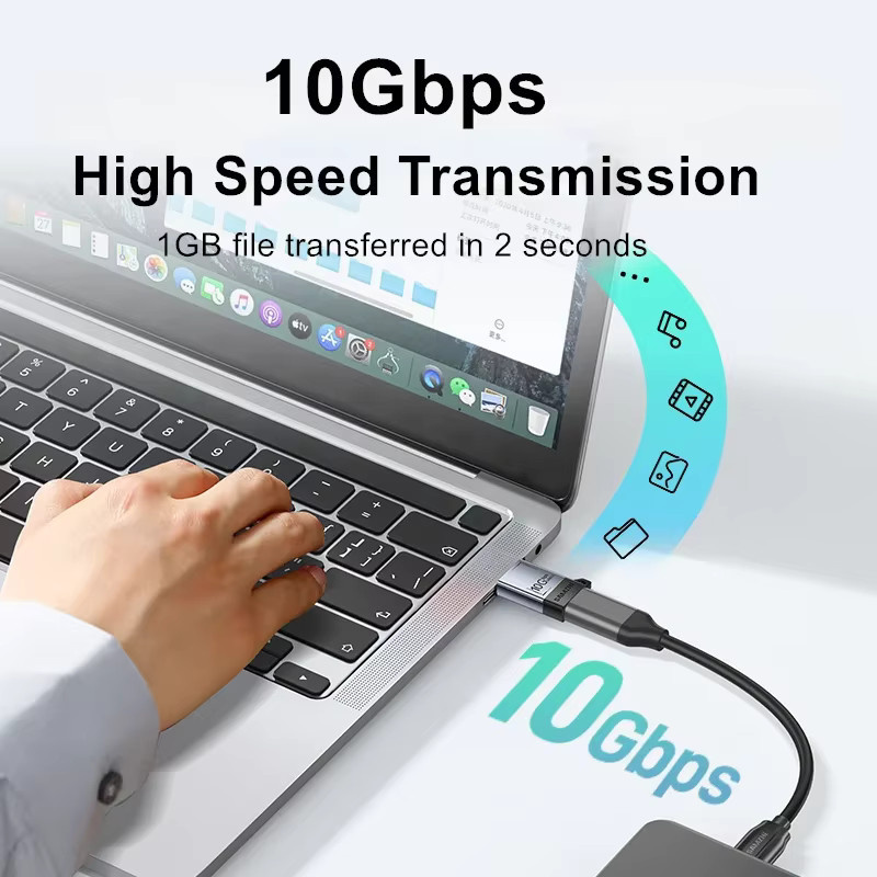 SAMZHE USB 3.2 Gen 2 OTG-Adapter USB-A auf USB-C Konverter in Silber mit 10 Gbit/s Datenübertragung für Laptop, Tablet und Smartphone - Bild 2