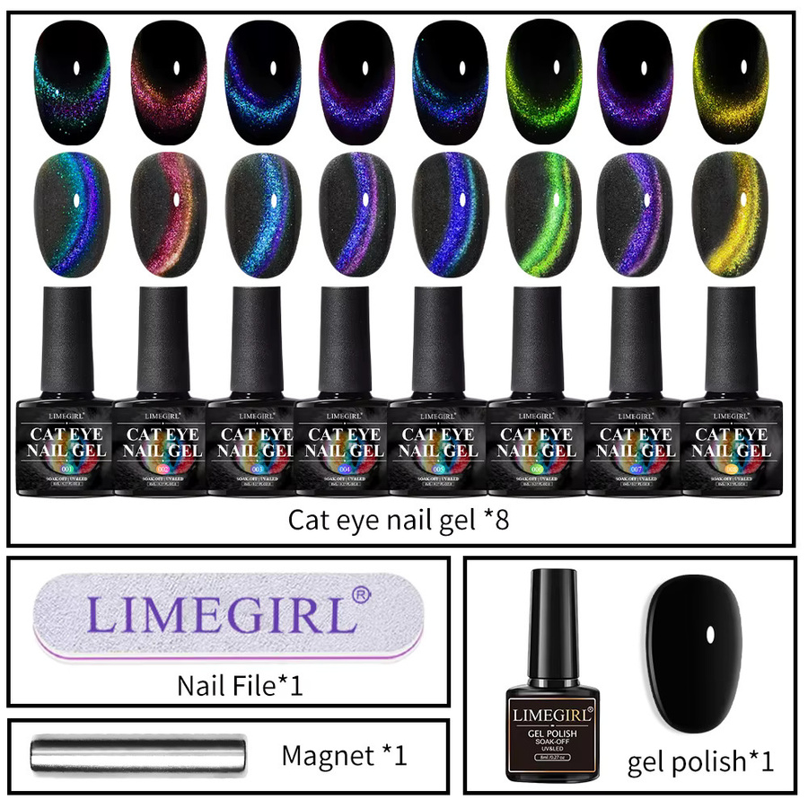 Limegirl Nagellack-Set, Rainbow Glitter Cat Eye, Schimmernd, Unisex - Bild 2
