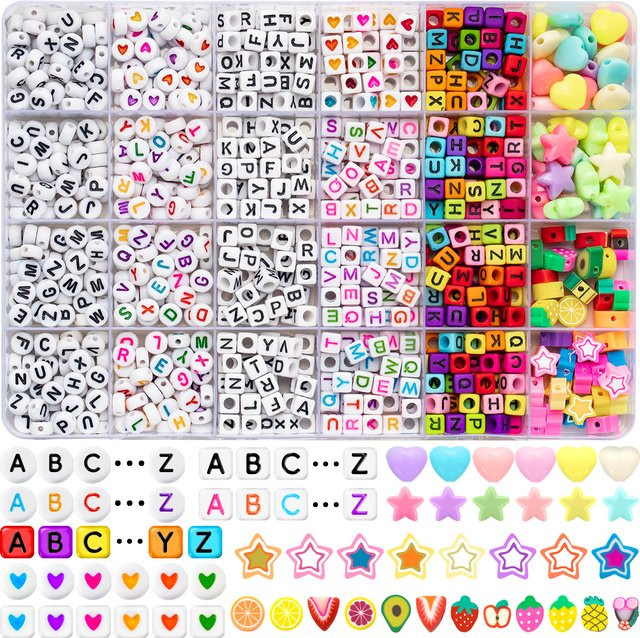 JNWYFDC ABC-Perlen-Set mit Box, Buchstaben, Herzen, Sterne, Früchte, Set / Bundle - Bild 1