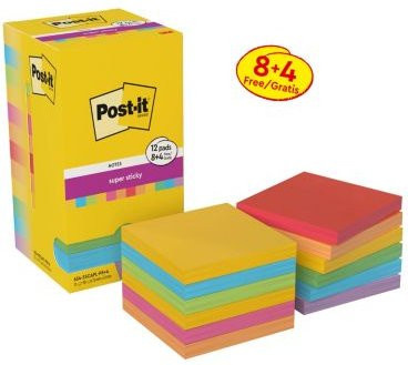 POST-IT Super Sticky Notes Carnival + Playful Collection farbsortiert, 12 Blöcke, B: 7,6 cm x T: 7,6 cm - Bild 1