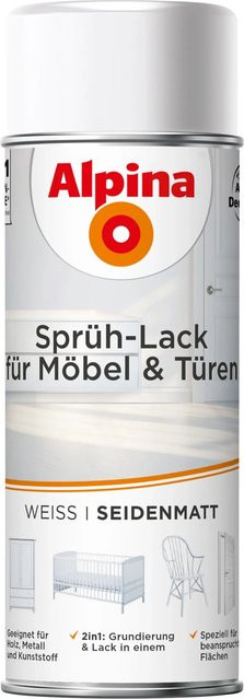 Alpina Sprühlack für Möbel und Türen in Weiß, seidenmatt, kratzfest, 400 ml - Bild 1