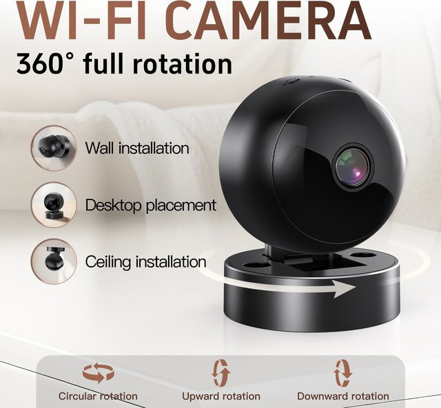 Amzwn S2 Mini Drahtlose WiFi Überwachungskamera mit Video Recorder in Schwarz für Intelligente Home Security und Kleinkindüberwachung - Bild 1