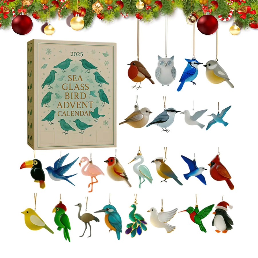 Sea Bird Advent Weihnachtskalender mit 24 maritimem Vogel-Ornamenten aus Acryl in Grün und Multicolour als hängende 2D-Dekoration für Zuhause, Baum oder Autospiegel - Bild 3