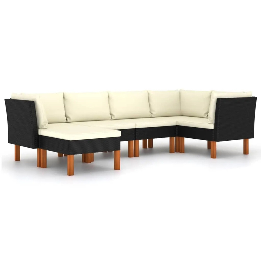 vidaXL 6-tlg Garten-Lounge-Set in L-Form aus PE-Rattan und Eukalyptusholz mit Kissen in Schwarz - Bild 2