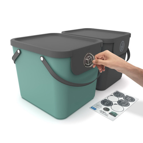 Rotho Müllsystem Albula Recycling-System mit Klappdeckel, 40 l, Mistletoe Green - Bild 2