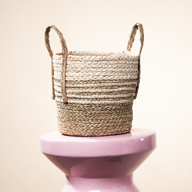 Seegras Korb mit Henkel von Green Living in Beige aus Seegras und Maisstroh, Höhe: 23 cm, Durchmesser: 22 cm - Bild 1
