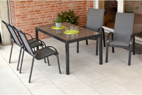 Merxx Gartenmöbelset Amalfi 5-teilig aus Aluminium und Textil in Grau mit Tisch und stapelbaren Sesseln, Tisch Maße B: 150 cm, T: 90 cm, H: 76 cm - Bild 1