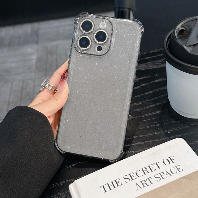 Caynes Stoßfeste Silikonhülle für iPhone in Schwarz Transparent mit Glitzer-Effekt - Bild 1