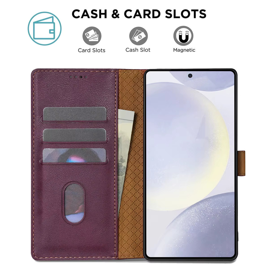Luxus Leder Brieftasche für Google Pixel 9 10 Pro XL 8 7 6 Business Magnetische Flip Case mit Kartenfächern in Rot und Lila - Bild 3