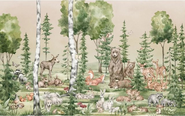 Komar Fototapete Tiere in Grün für Kinderzimmer und Babyzimmer aus Vlies, B: 4 m, H: 2,50 m - Bild 1