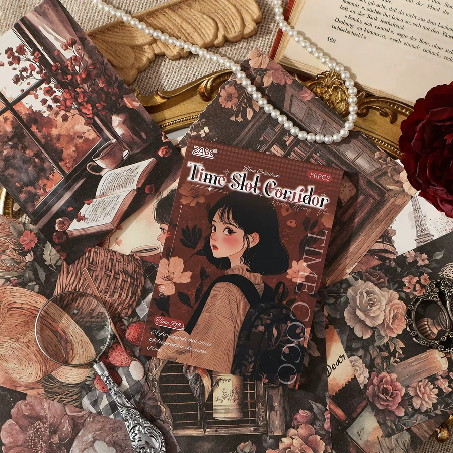 Vintage Time Corridor Girl Scrapbook-Papierpaket mit 50 Blatt buntem Dekorpapier für deine DIY-Journal- und Bastelarbeiten - Bild 3