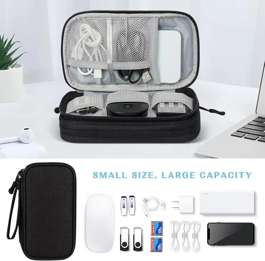 Wasserdichte Reisekabeltasche in Blau als tragbarer Organizer für Ladegeräte, Datenkabel und USB-Zubehör - Bild 4