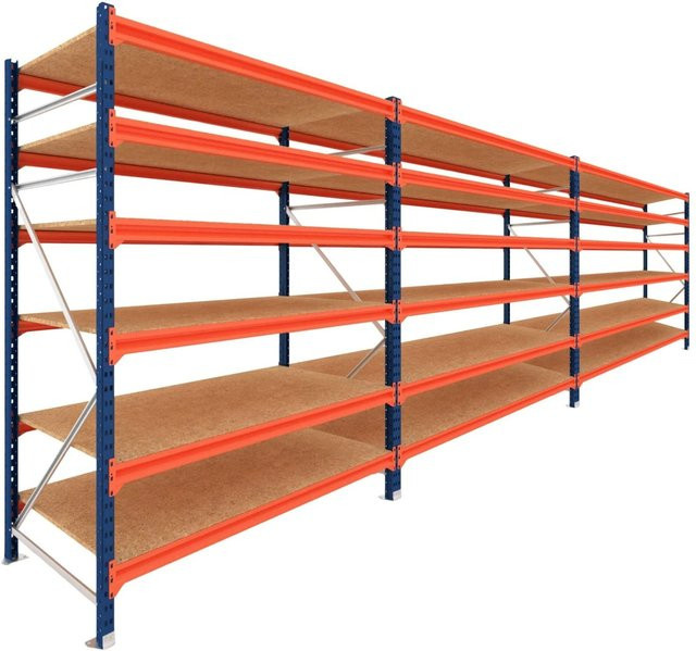 PROREGAL Schwerlastregal DOMINUS Weitspannregal mit 3 Feldern und 6 Ebenen, Blau/Orange, H x B x T: 200 x 585 x 60 cm - Bild 1