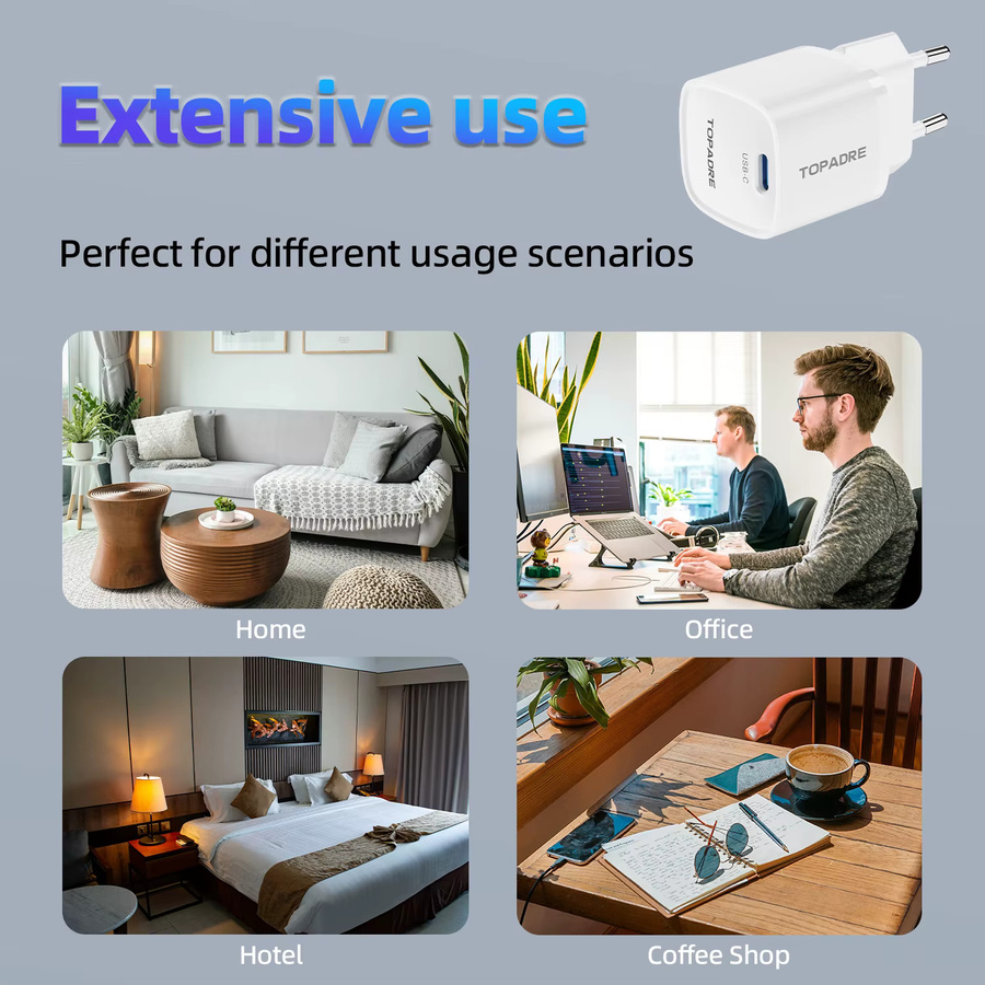 TOPADRE 20W Schnellladegerät mit USB Typ C und QC 3.0 PD für iPhone, Xiaomi und Samsung in Weiß - Bild 4