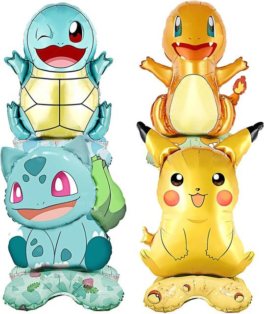 4er Set Stehende Cartoon Folienballons Pikachu Squirtle Bulbasaur von Potdemiel als Dekorationszubehör für Kindergeburtstage - Bild 1