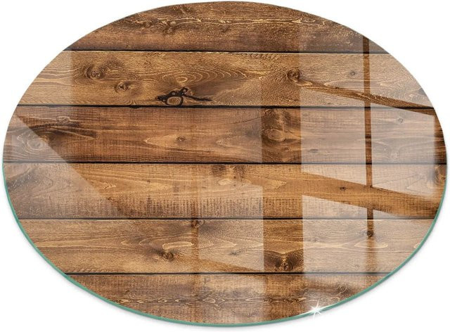 Tulup Glasplatte für Kamin und Ofen in Braun mit Holzmaserung, Rund, Durchmesser: 60 cm - Bild 1