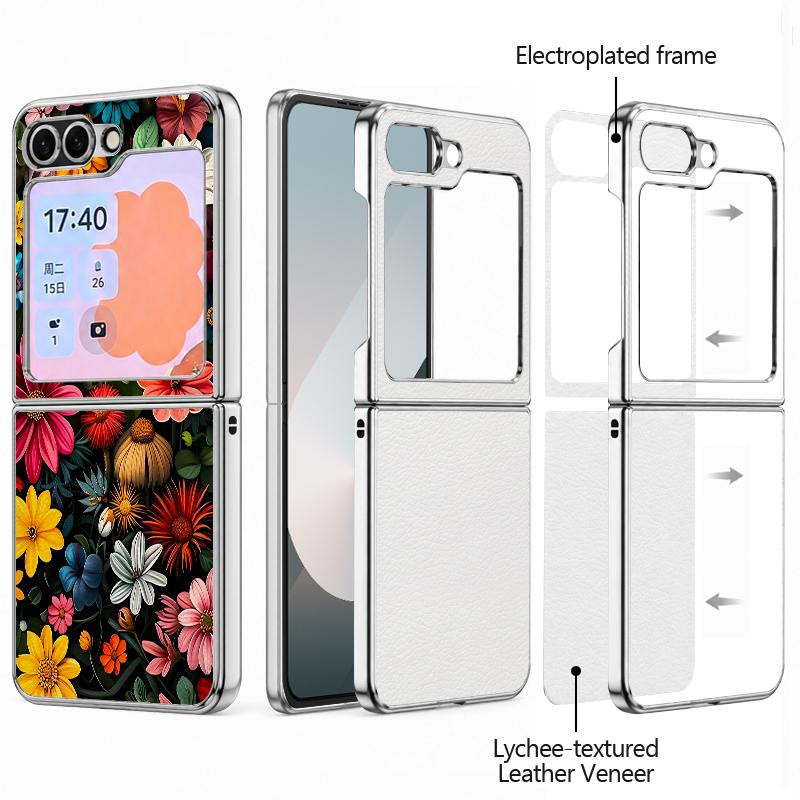 Luxus Handyhülle mit Blumenmuster für Samsung Galaxy Z Flip 7, 6, 5 in Weiß aus PC und PU Leder - Bild 2
