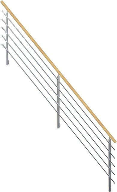 StarWood Design-Geländer mit Rundhandlauf aus Fichte und Edelstahl in Silber und Braun, B/T/H: 181,0 x 136,0 cm - Bild 1