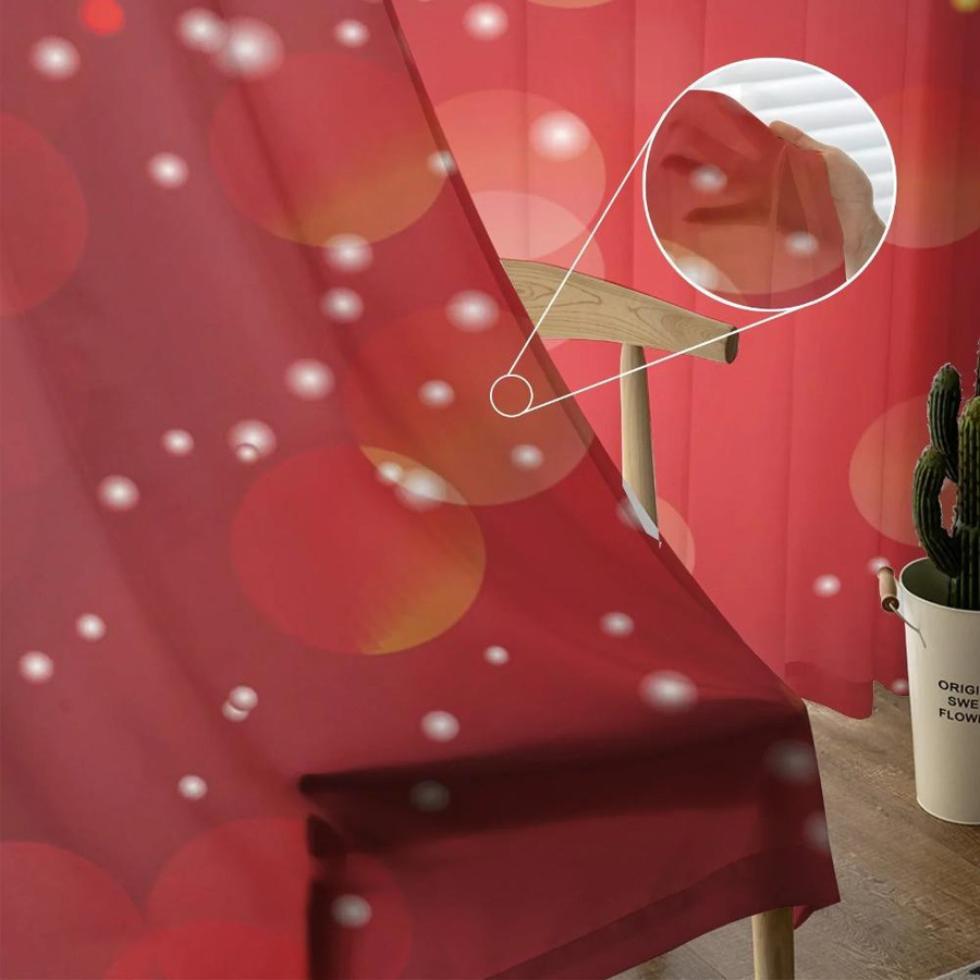 Yiran Furniture Chiffon-Vorhang mit Weihnachtsbaum-Motiv, Schneeflocken, Schleife und roten Punkten, transparent, B: 135 cm, H: 115 cm - Bild 2