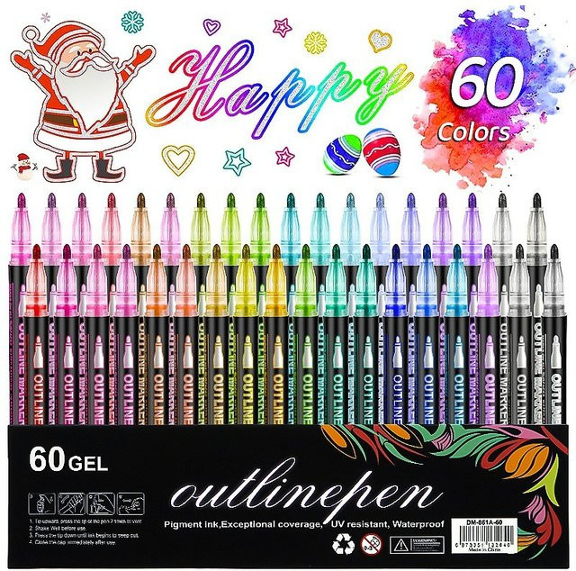 48er Set Doppellinien-Konturstifte mit Metall-Effekt in Multicolour als fluoreszierende Markierungsstifte - Bild 1