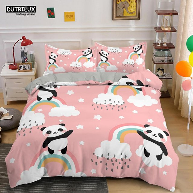 JMG Household Supplies Panda Bettwäsche Set mit 3D-Druck in Weiß und Pink, 3-teilig aus Mikrofaser, B/H: 135 x 200 cm - Bild 1