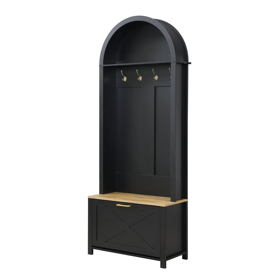 okwish Garderoben Set mit Schuhregal und Haken in Schwarz, B/T/H: 75 x 35 x 195 cm - Bild 2