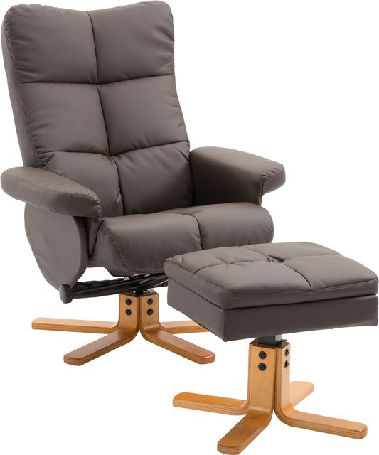 HOMCOM Relaxsessel mit Hocker und Stauraum in Braun, 360 Grad drehbar mit Liegefunktion und Holzgestell, B/T/H: 80 x 86 x 99 cm - Bild 1