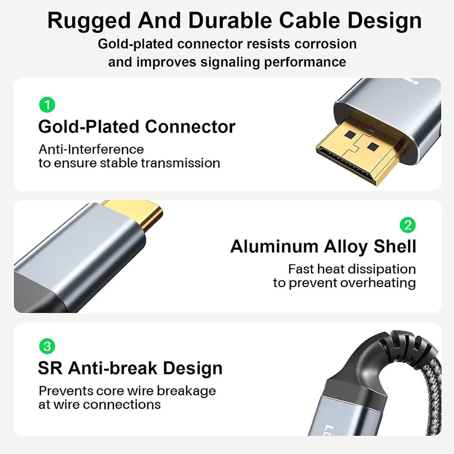USB-C auf HDMI DisplayPort Konverterkabel in Schwarz für MacBook Air, iPad und Laptop, 4K 60Hz Unterstützung - Bild 4
