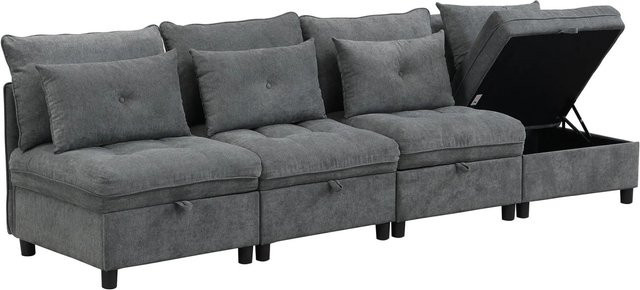 Merax Modulsofa 4 Sitzer Cloud Design in Grau mit Stauraum und Chenille-Bezug - Bild 1