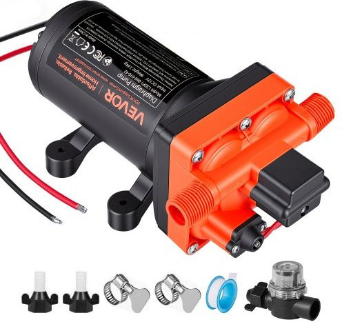 VEVOR Membranpumpe 12V DC, selbstansaugende 4-Kammer-Wasserpumpe mit automatischem Druckschalter, 22,7 L/min, 4,8 bar, Schwarz - Bild 1