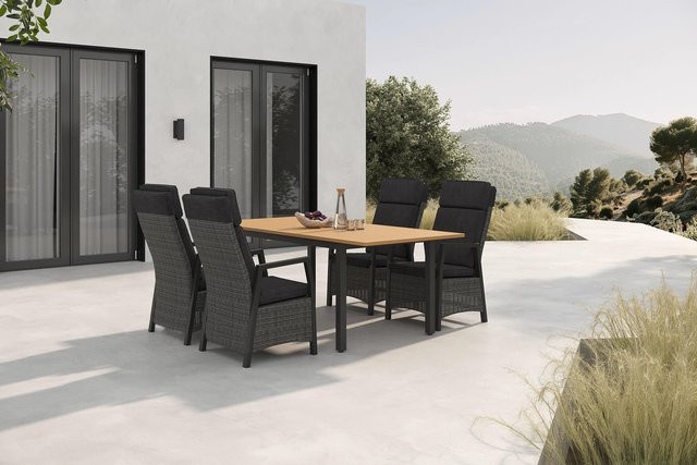 Hartman Nova Garten-Essgruppe aus Aluminium, Polyrattan und Teak mit 4 Sesseln, anthrazit/grau, ausziehbarer Tisch mit verstellbarer Rückenlehne - Bild 1